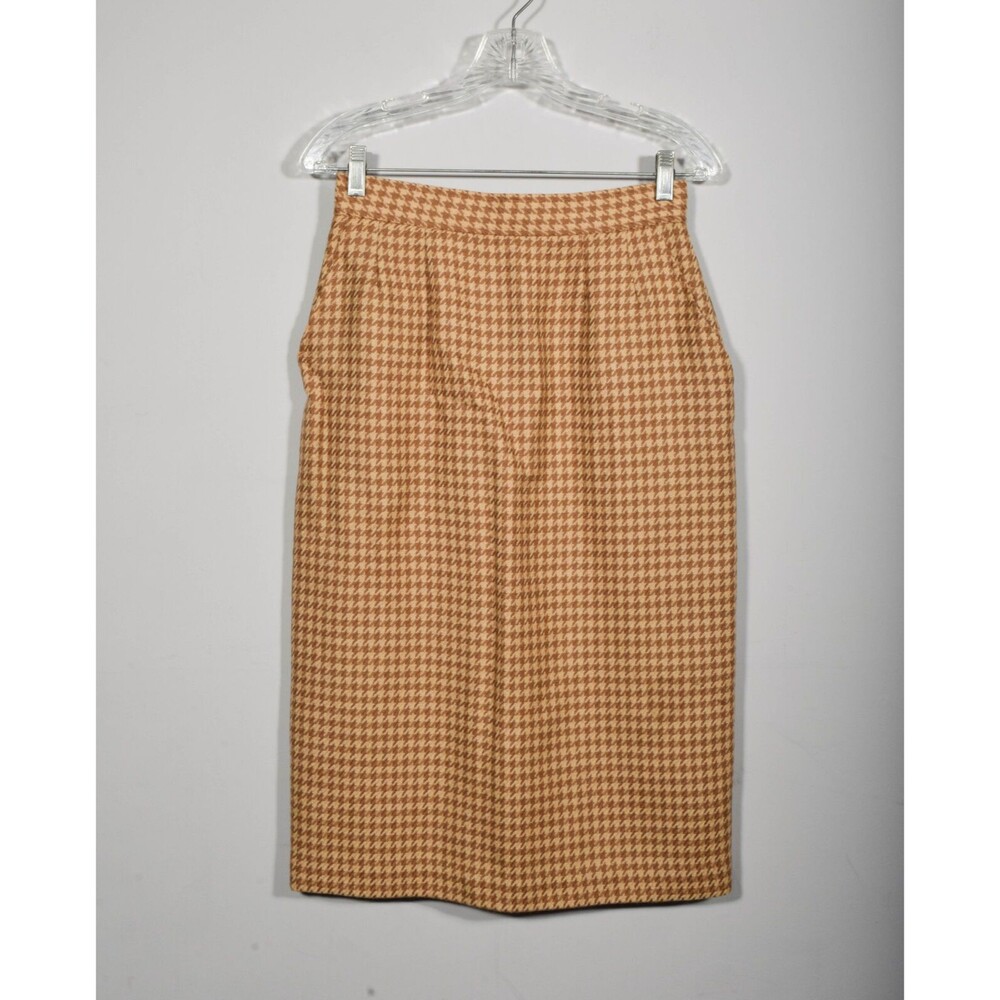Vintage Evan Picone Union Wool Yellow Brown Houndstooth Long Pencil Skirt Sz 6